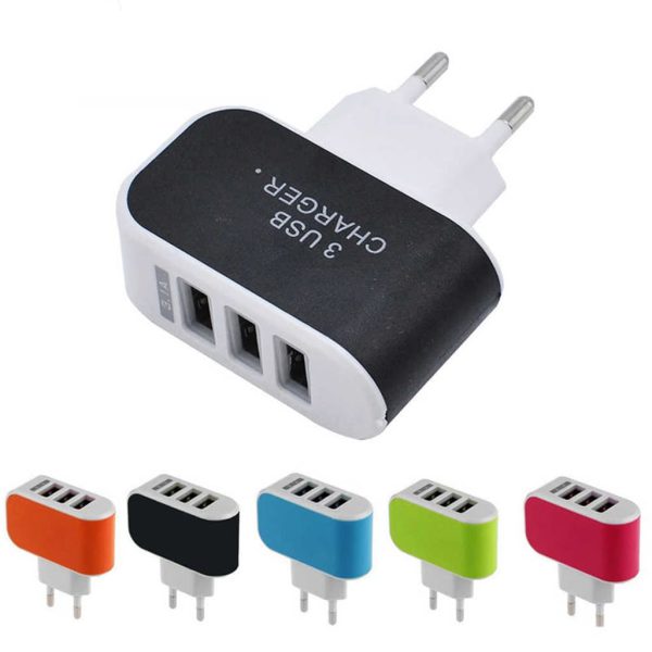 CARGADOR DE PARED TRIPLE USB VARIOS COLORES